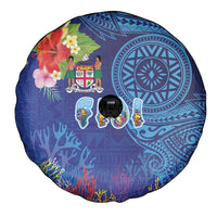 Fiji Day Spare Tire Cover Coral Reef with Tapa Motifs and Hibiscus Ocean Vibe