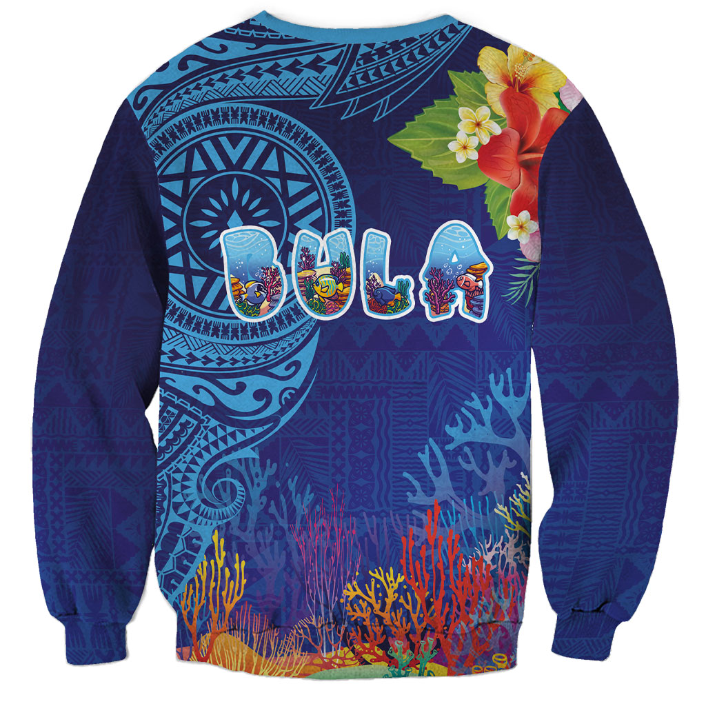 Fiji Day Sweatshirt Coral Reef with Tapa Motifs and Hibiscus Ocean Vibe