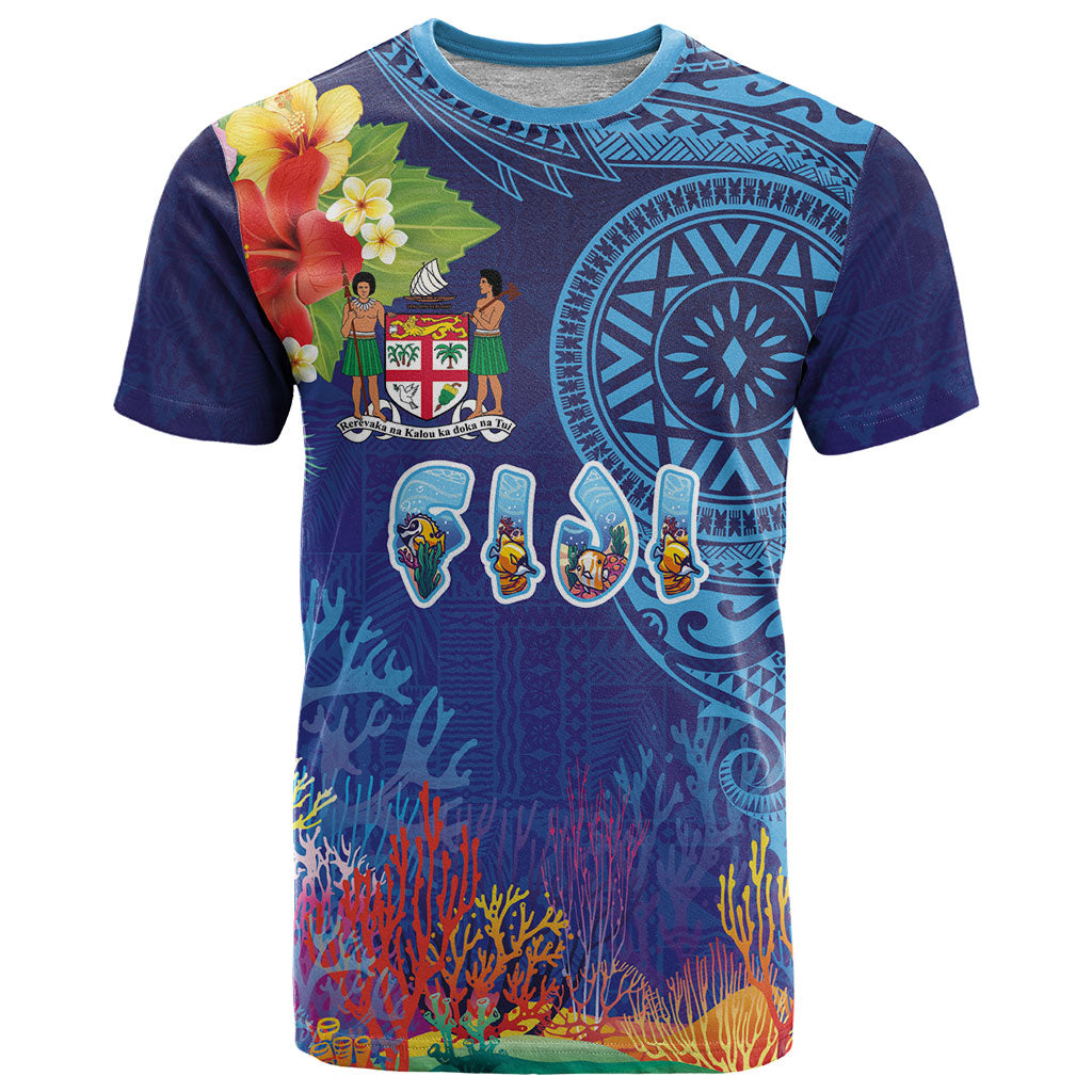 Fiji Day T Shirt Coral Reef with Tapa Motifs and Hibiscus Ocean Vibe
