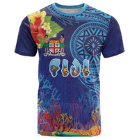 Fiji Day T Shirt Coral Reef with Tapa Motifs and Hibiscus Ocean Vibe