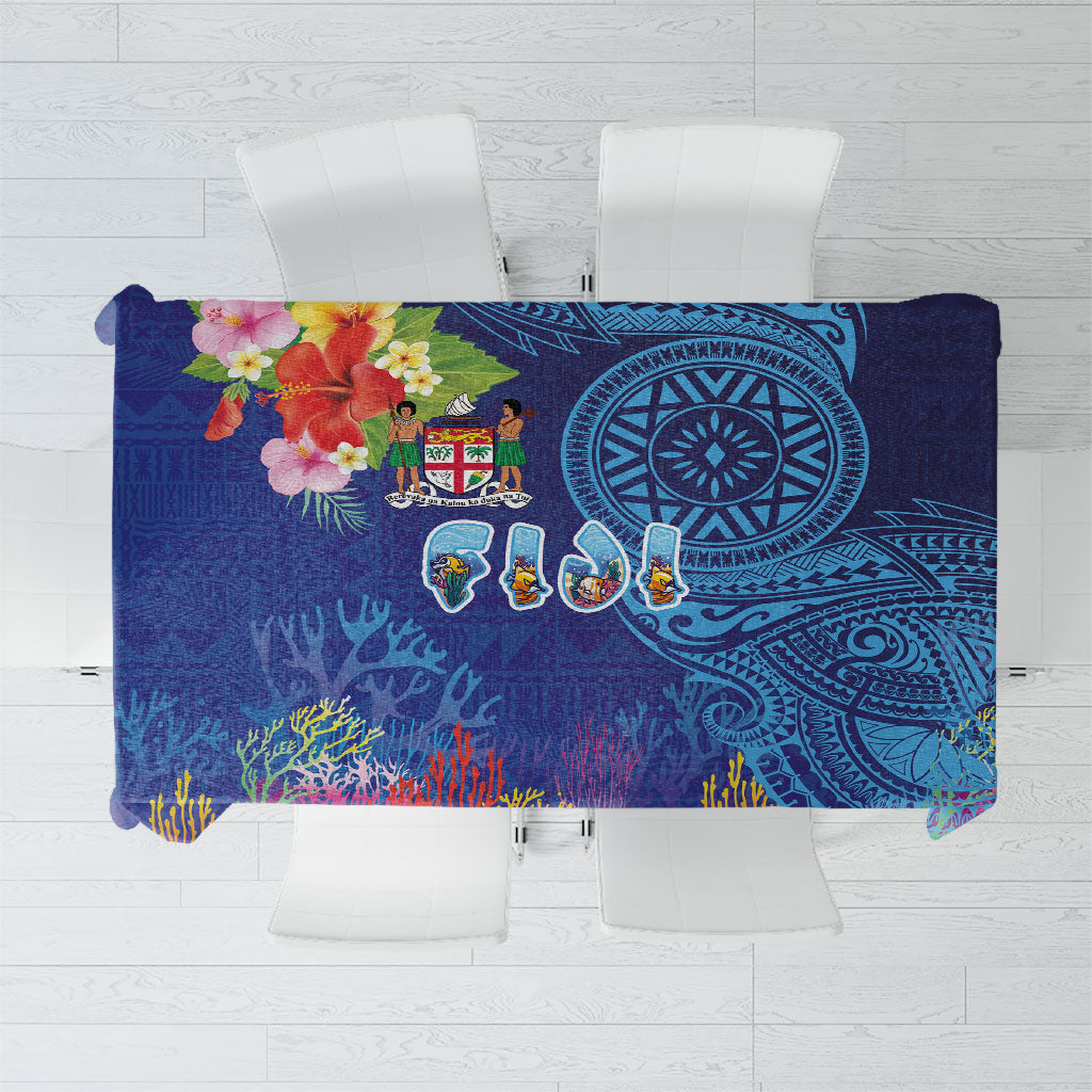 Fiji Day Tablecloth Coral Reef with Tapa Motifs and Hibiscus Ocean Vibe