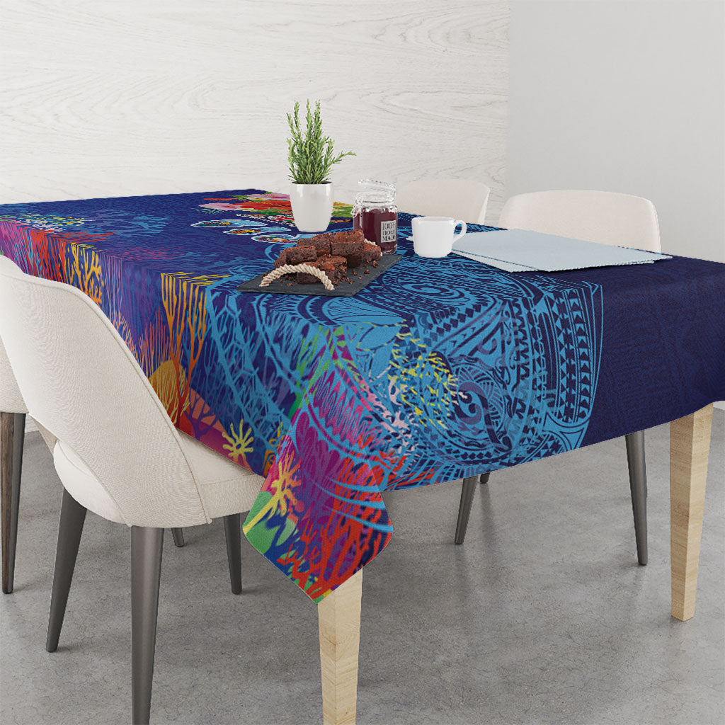 Fiji Day Tablecloth Coral Reef with Tapa Motifs and Hibiscus Ocean Vibe