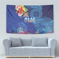 Fiji Day Tapestry Coral Reef with Tapa Motifs and Hibiscus Ocean Vibe