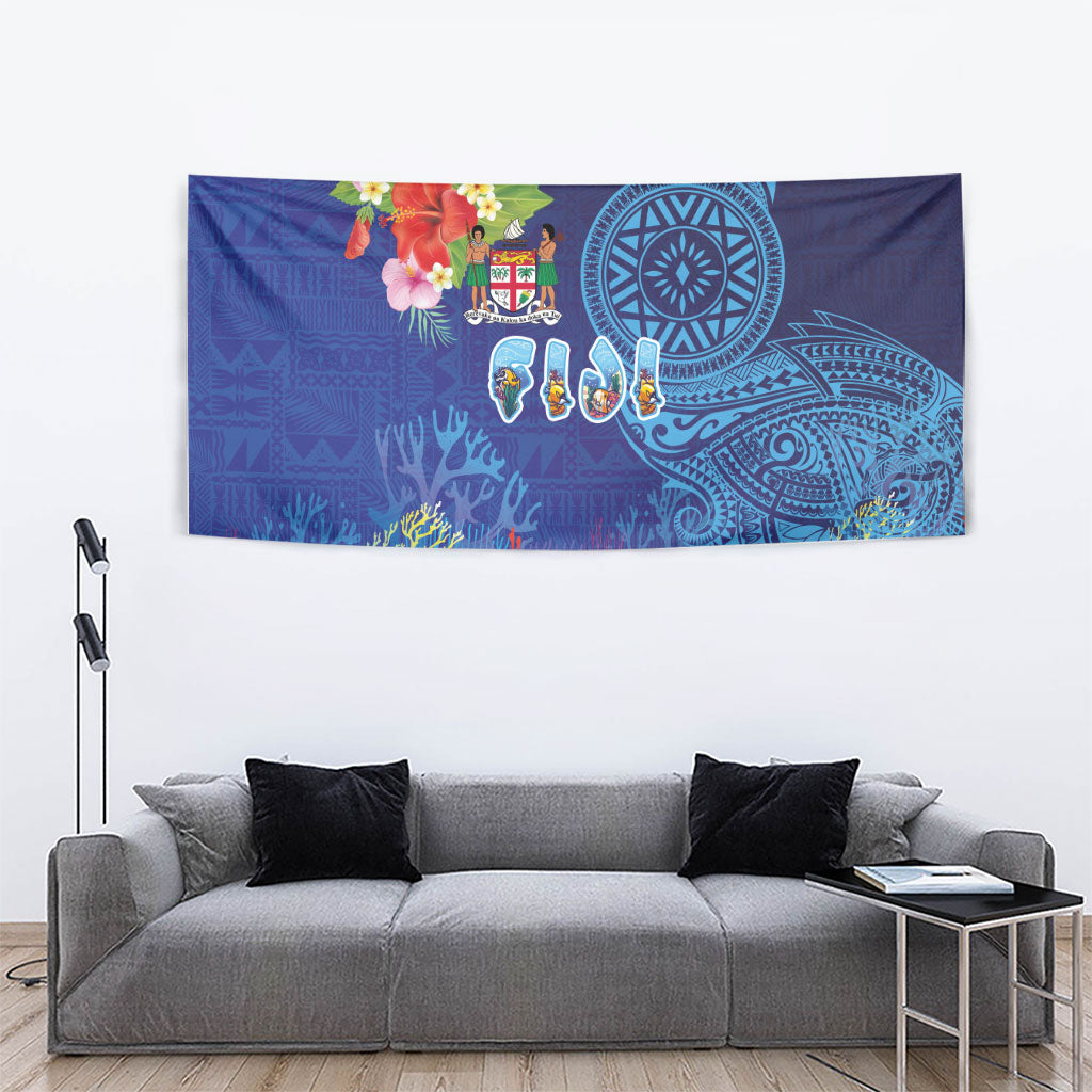 Fiji Day Tapestry Coral Reef with Tapa Motifs and Hibiscus Ocean Vibe