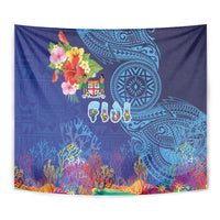 Fiji Day Tapestry Coral Reef with Tapa Motifs and Hibiscus Ocean Vibe