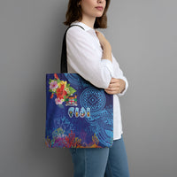 Fiji Day Tote Bag Coral Reef with Tapa Motifs and Hibiscus Ocean Vibe