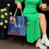 Fiji Day Tote Bag Coral Reef with Tapa Motifs and Hibiscus Ocean Vibe