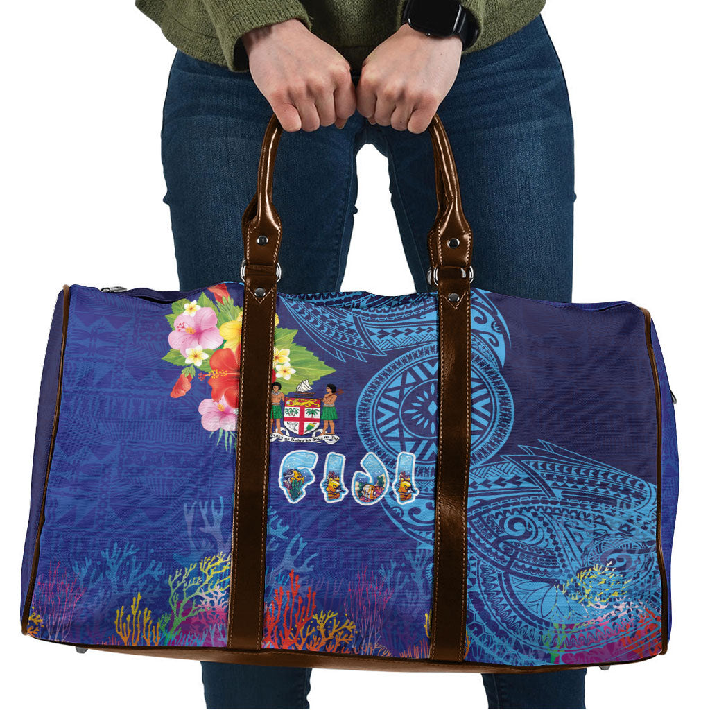Fiji Day Travel Bag Coral Reef with Tapa Motifs and Hibiscus Ocean Vibe