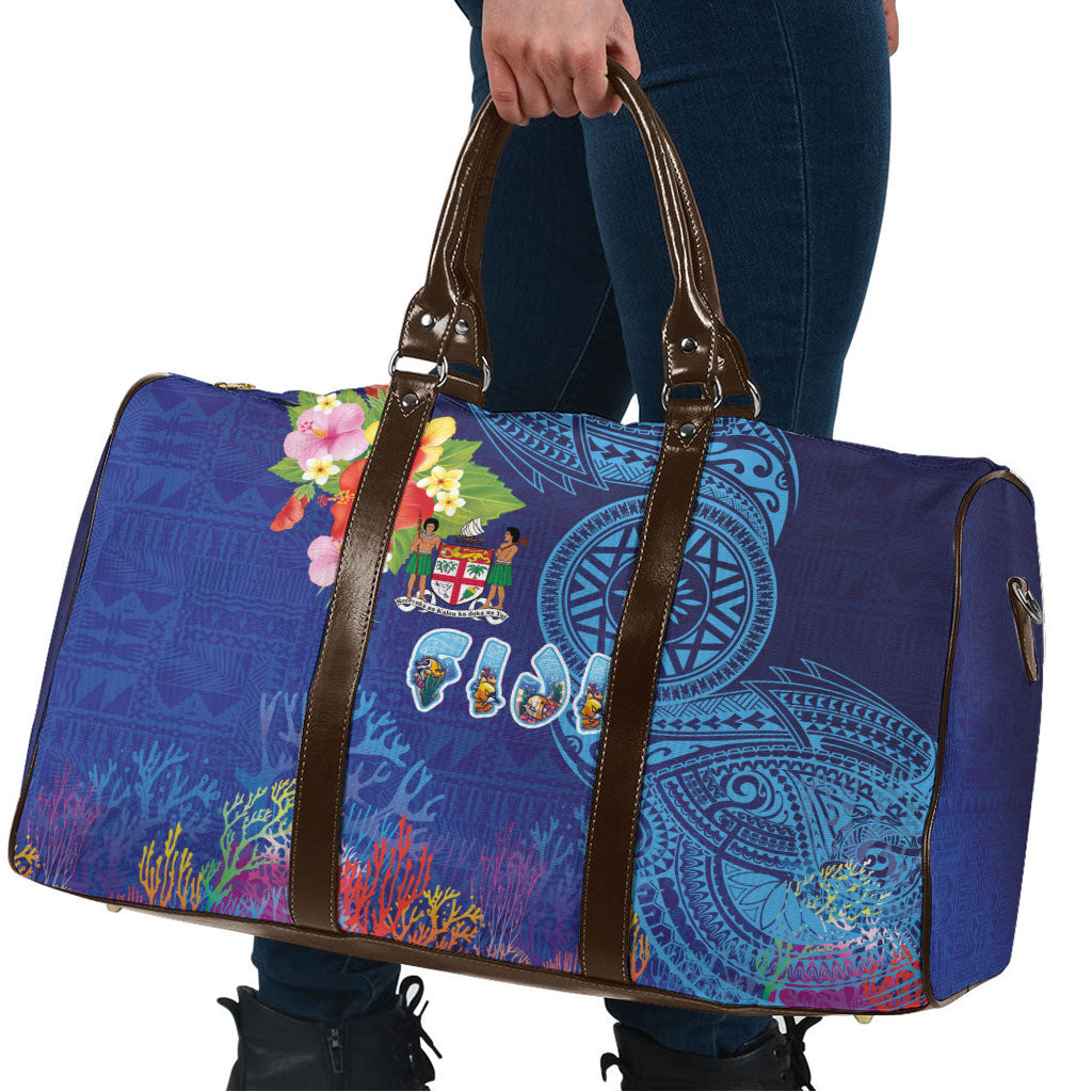 Fiji Day Travel Bag Coral Reef with Tapa Motifs and Hibiscus Ocean Vibe