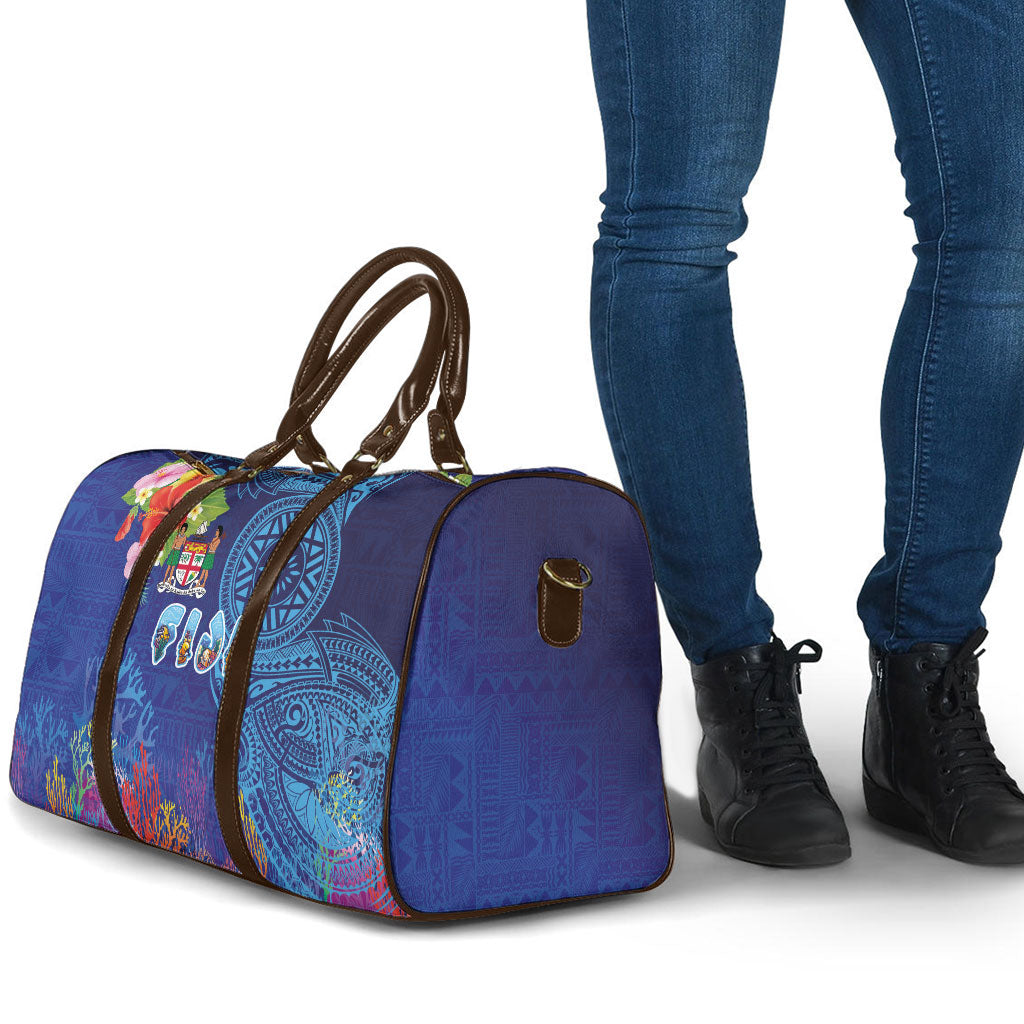Fiji Day Travel Bag Coral Reef with Tapa Motifs and Hibiscus Ocean Vibe