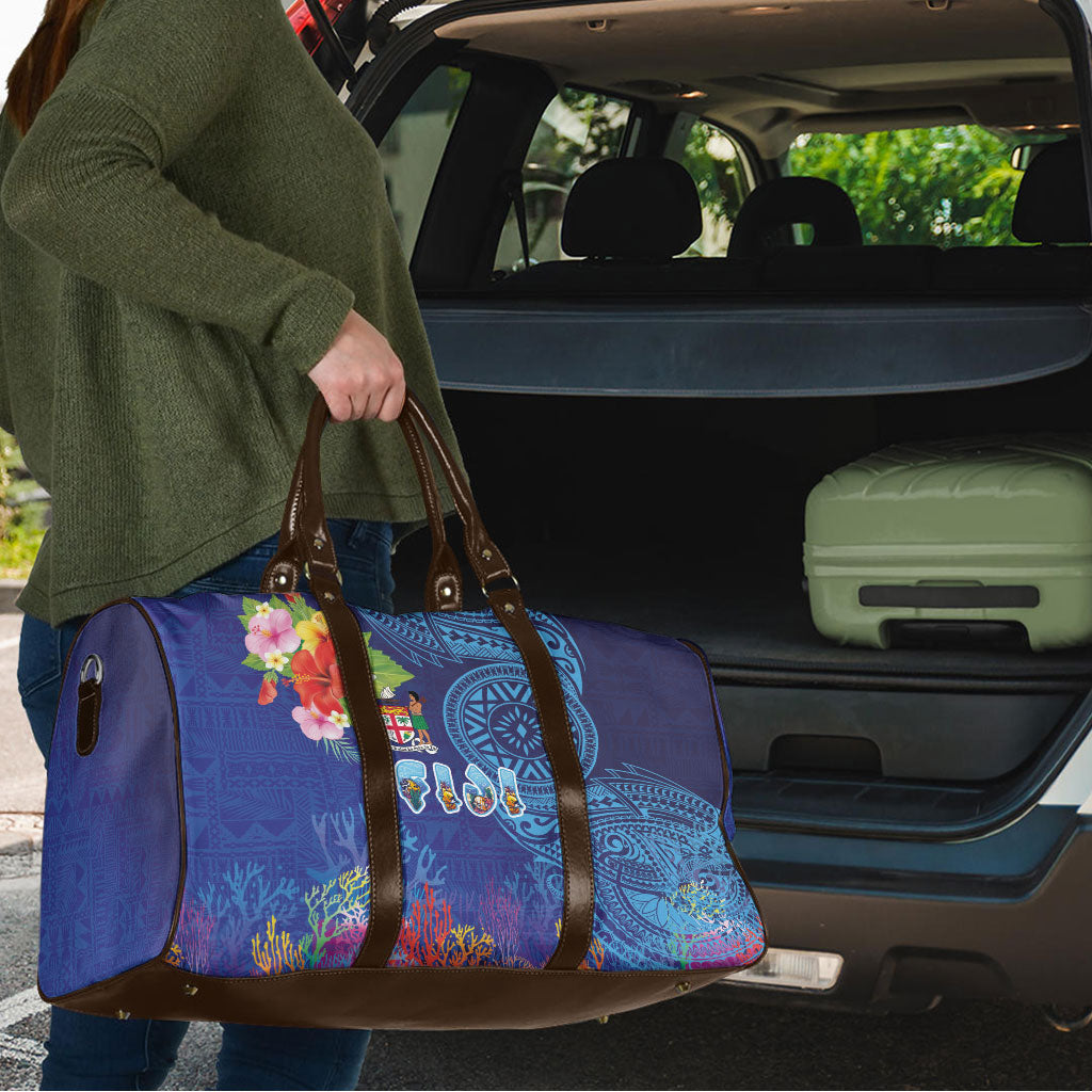 Fiji Day Travel Bag Coral Reef with Tapa Motifs and Hibiscus Ocean Vibe