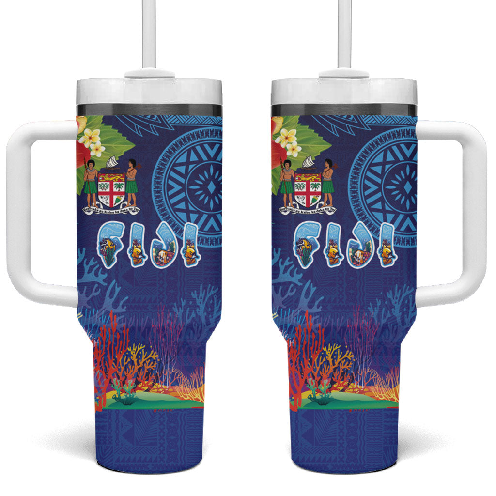Fiji Day Tumbler With Handle Coral Reef with Tapa Motifs and Hibiscus Ocean Vibe