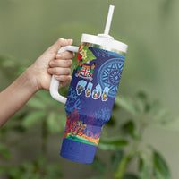 Fiji Day Tumbler With Handle Coral Reef with Tapa Motifs and Hibiscus Ocean Vibe