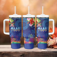 Fiji Day Tumbler With Handle Coral Reef with Tapa Motifs and Hibiscus Ocean Vibe