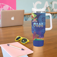 Fiji Day Tumbler With Handle Coral Reef with Tapa Motifs and Hibiscus Ocean Vibe