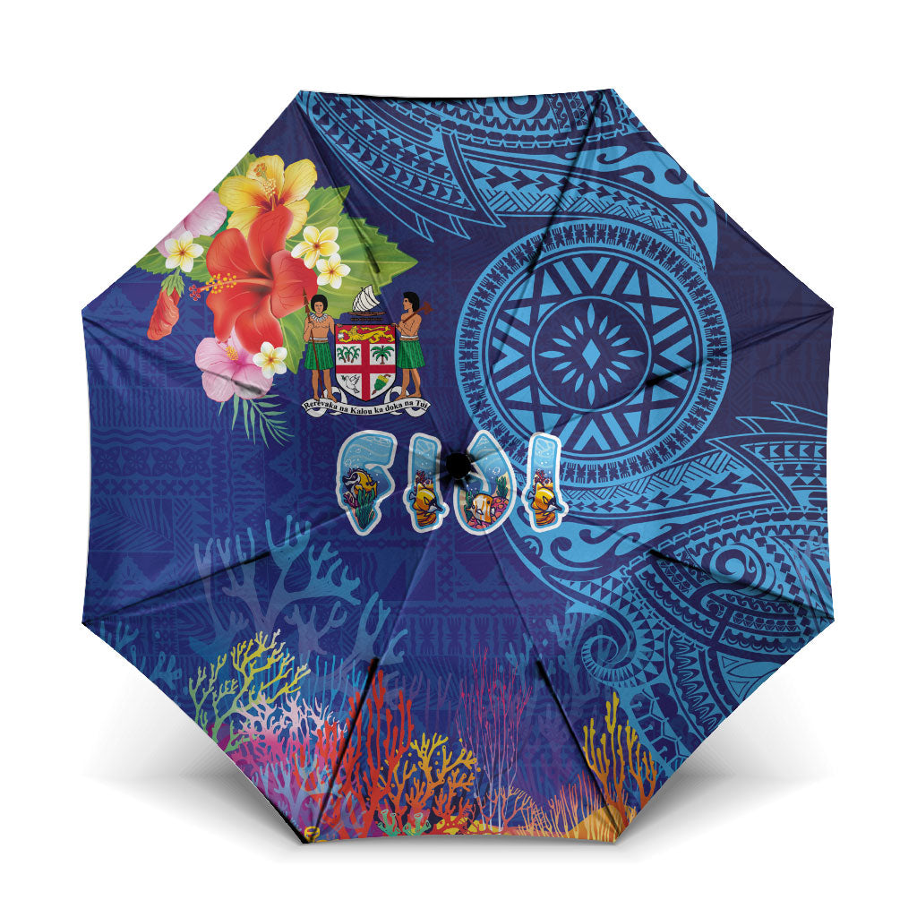 Fiji Day Umbrella Coral Reef with Tapa Motifs and Hibiscus Ocean Vibe