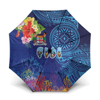 Fiji Day Umbrella Coral Reef with Tapa Motifs and Hibiscus Ocean Vibe