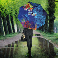 Fiji Day Umbrella Coral Reef with Tapa Motifs and Hibiscus Ocean Vibe