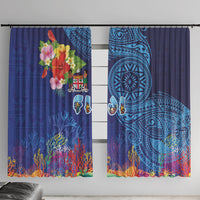 Fiji Day Window Curtain Coral Reef with Tapa Motifs and Hibiscus Ocean Vibe