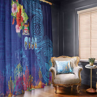 Fiji Day Window Curtain Coral Reef with Tapa Motifs and Hibiscus Ocean Vibe