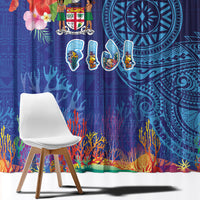 Fiji Day Window Curtain Coral Reef with Tapa Motifs and Hibiscus Ocean Vibe