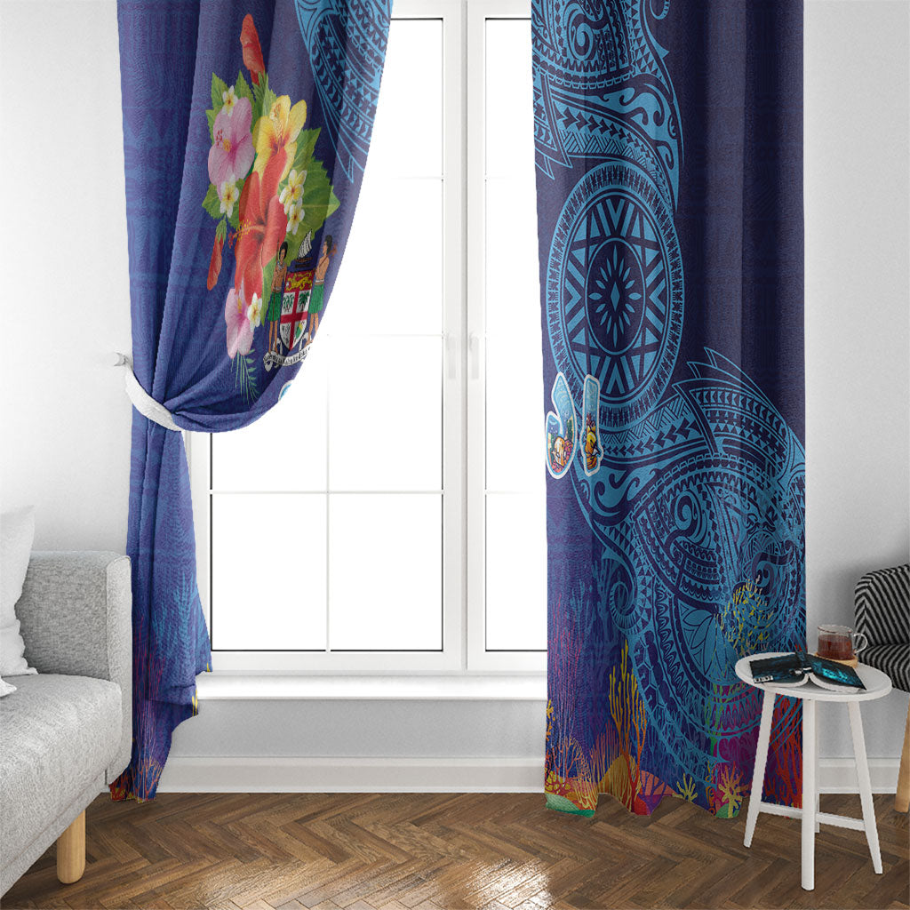 Fiji Day Window Curtain Coral Reef with Tapa Motifs and Hibiscus Ocean Vibe
