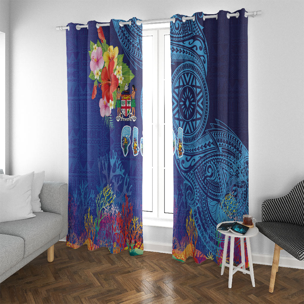 Fiji Day Window Curtain Coral Reef with Tapa Motifs and Hibiscus Ocean Vibe