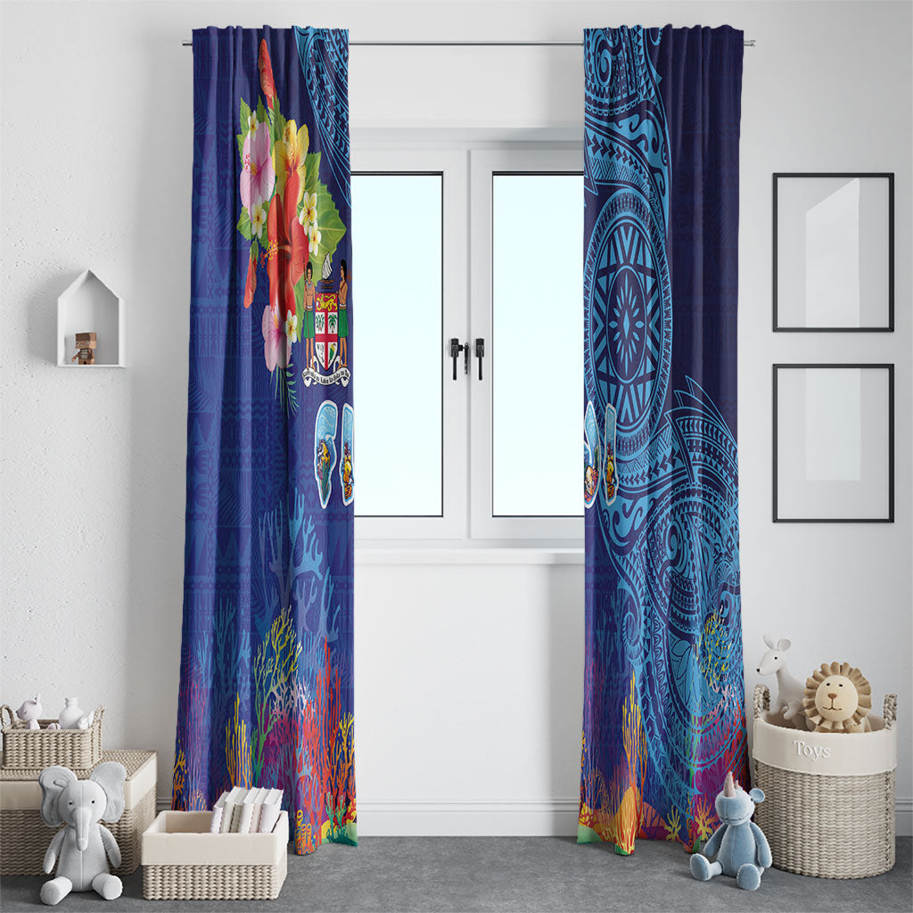 Fiji Day Window Curtain Coral Reef with Tapa Motifs and Hibiscus Ocean Vibe