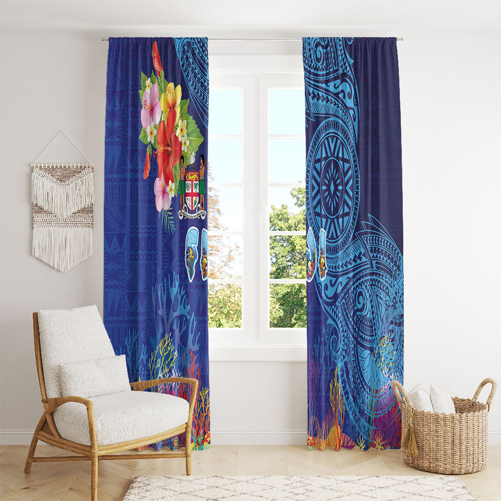 Fiji Day Window Curtain Coral Reef with Tapa Motifs and Hibiscus Ocean Vibe