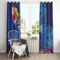 Fiji Day Window Curtain Coral Reef with Tapa Motifs and Hibiscus Ocean Vibe