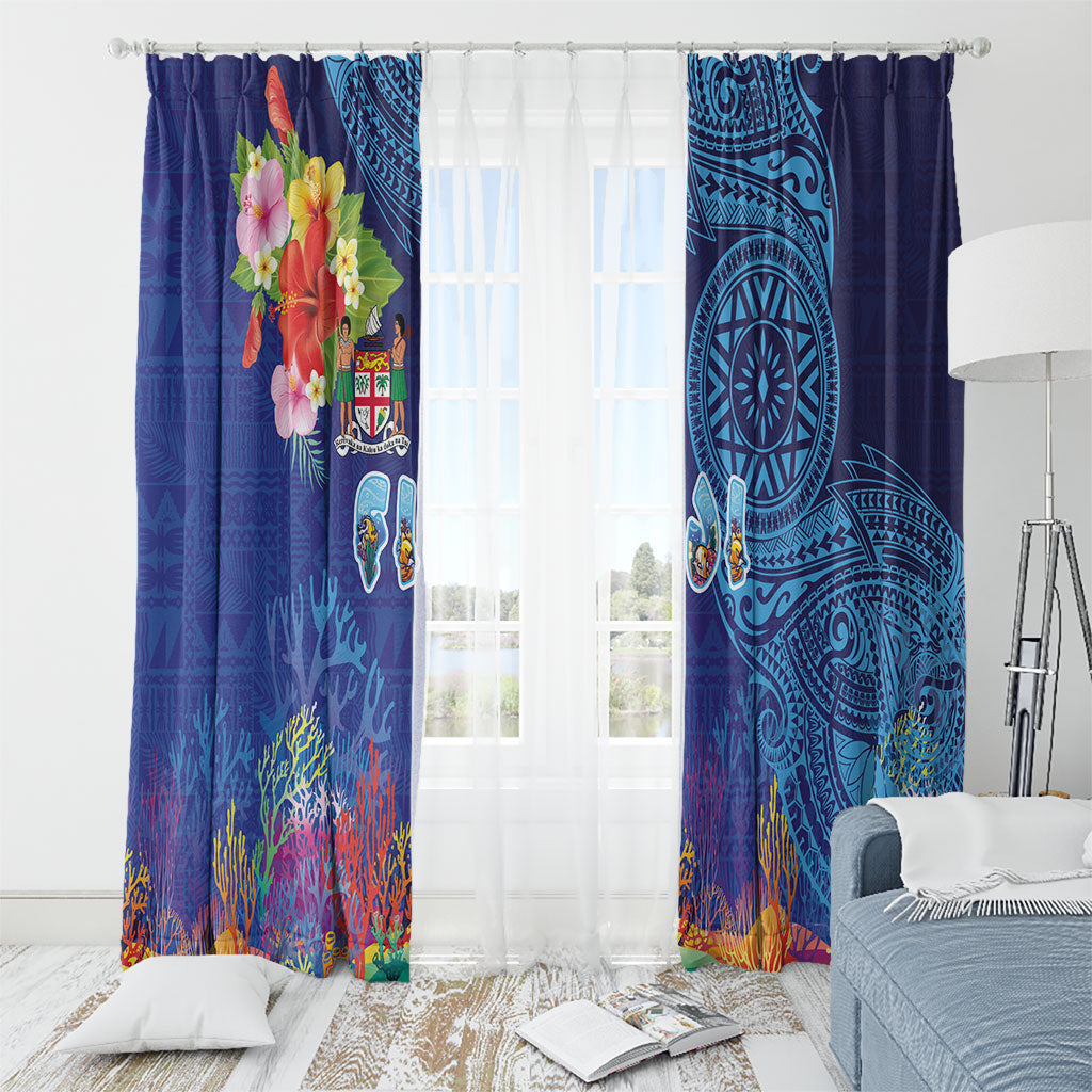 Fiji Day Window Curtain Coral Reef with Tapa Motifs and Hibiscus Ocean Vibe