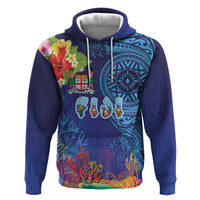 Fiji Day Zip Hoodie Coral Reef with Tapa Motifs and Hibiscus Ocean Vibe