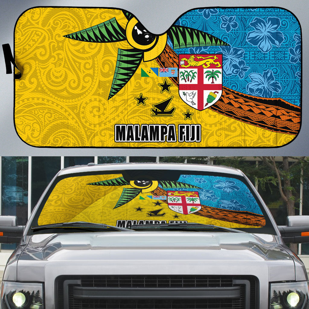 Malampa Fiji Day Auto Sun Shade Tapa and Melanesian Patterns with Coat of Arms