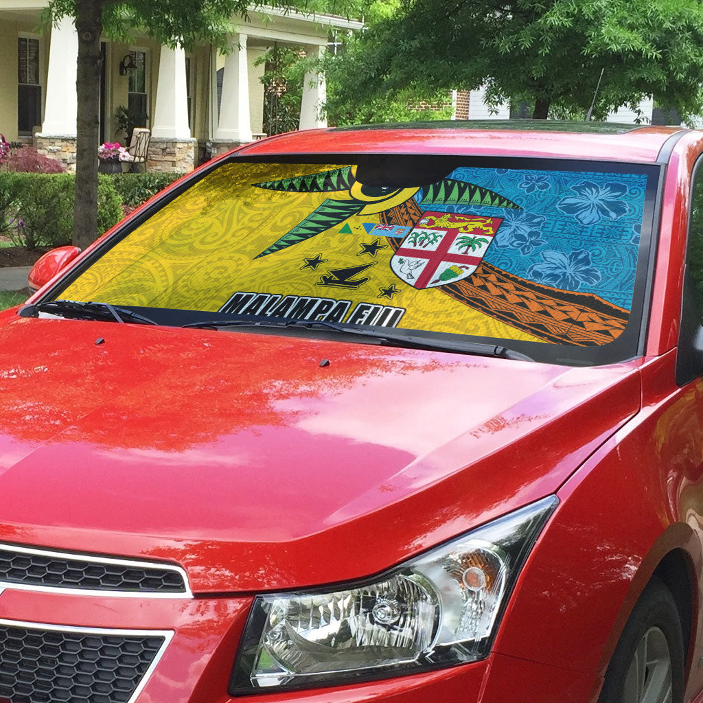 Malampa Fiji Day Auto Sun Shade Tapa and Melanesian Patterns with Coat of Arms