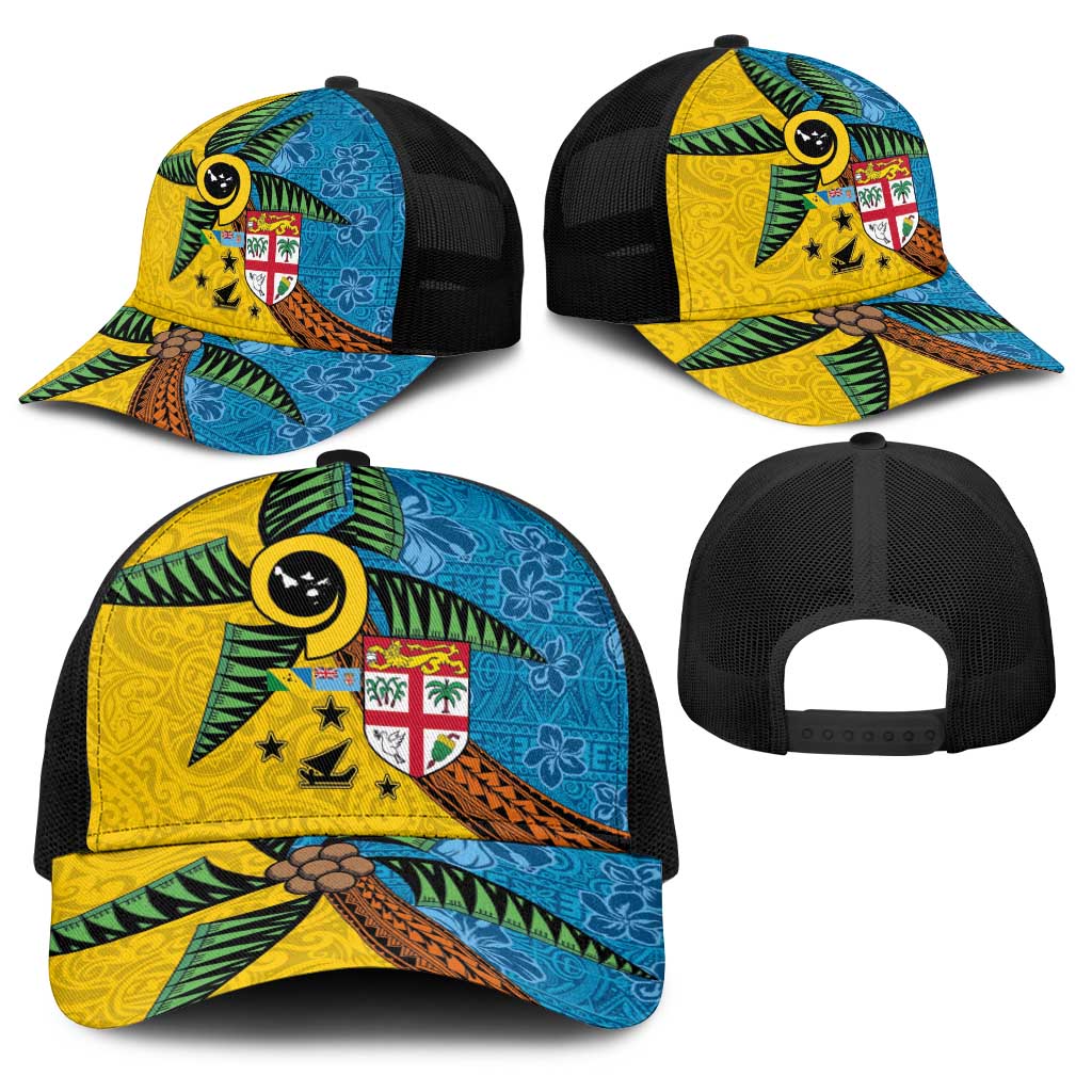 Malampa Fiji Day Baseball Net Cap Tapa and Melanesian Patterns with Coat of Arms