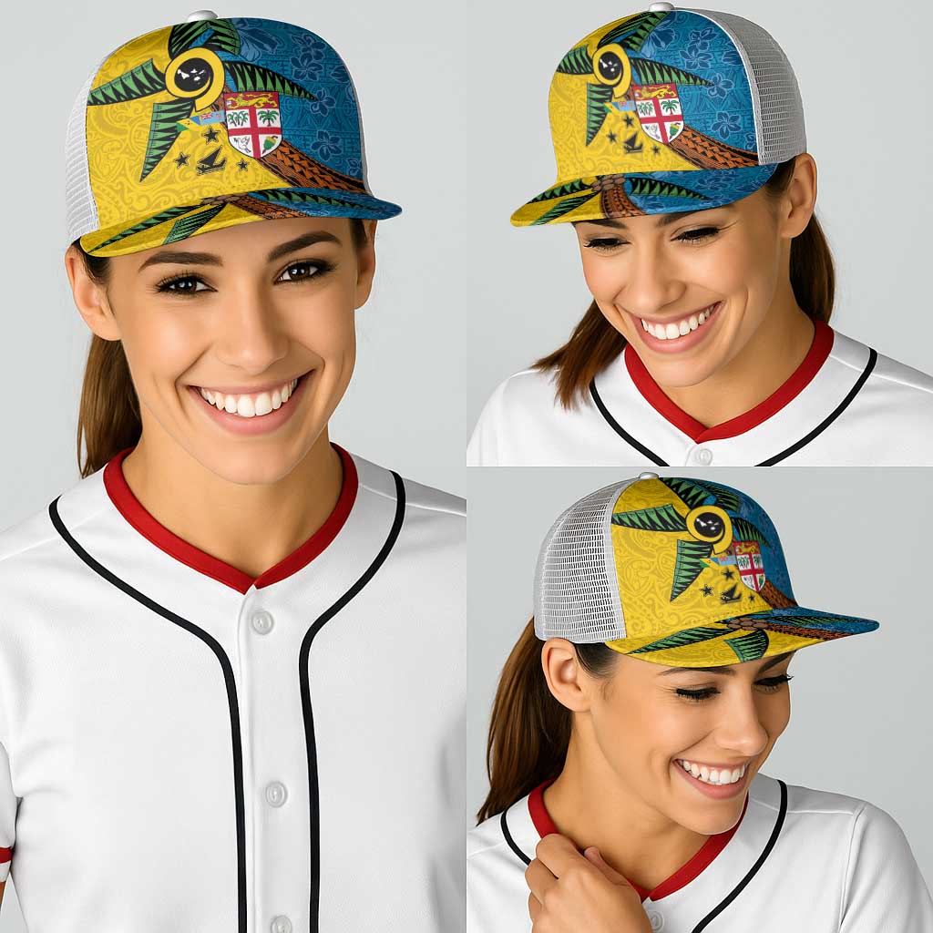 Malampa Fiji Day Baseball Net Cap Tapa and Melanesian Patterns with Coat of Arms