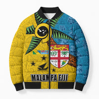 Malampa Fiji Day Bomber Puffer Jacket Tapa and Melanesian Patterns with Coat of Arms