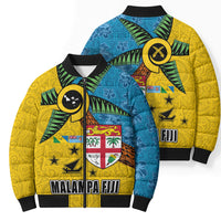 Malampa Fiji Day Bomber Puffer Jacket Tapa and Melanesian Patterns with Coat of Arms