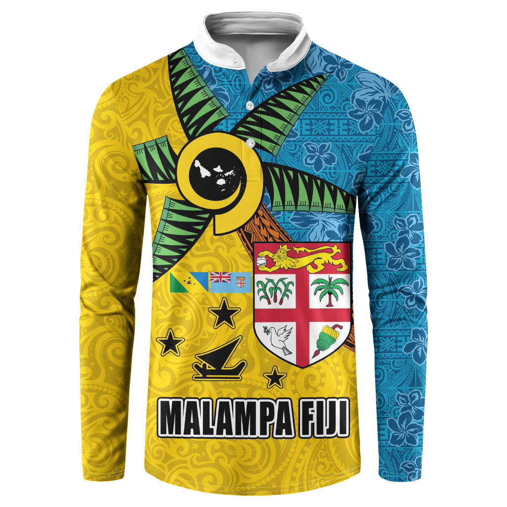 Malampa Fiji Day Button Sweatshirt Tapa and Melanesian Patterns with Coat of Arms