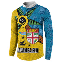 Malampa Fiji Day Button Sweatshirt Tapa and Melanesian Patterns with Coat of Arms