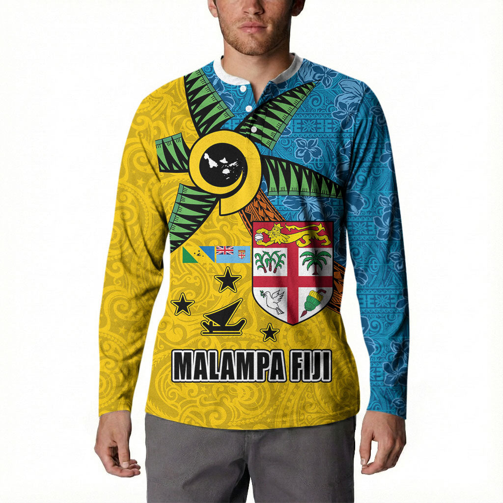 Malampa Fiji Day Button Sweatshirt Tapa and Melanesian Patterns with Coat of Arms