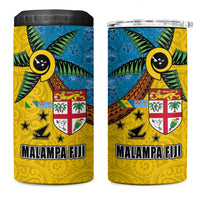 Malampa Fiji Day 4 in 1 Can Cooler Tumbler Tapa and Melanesian Patterns with Coat of Arms