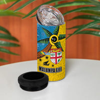 Malampa Fiji Day 4 in 1 Can Cooler Tumbler Tapa and Melanesian Patterns with Coat of Arms