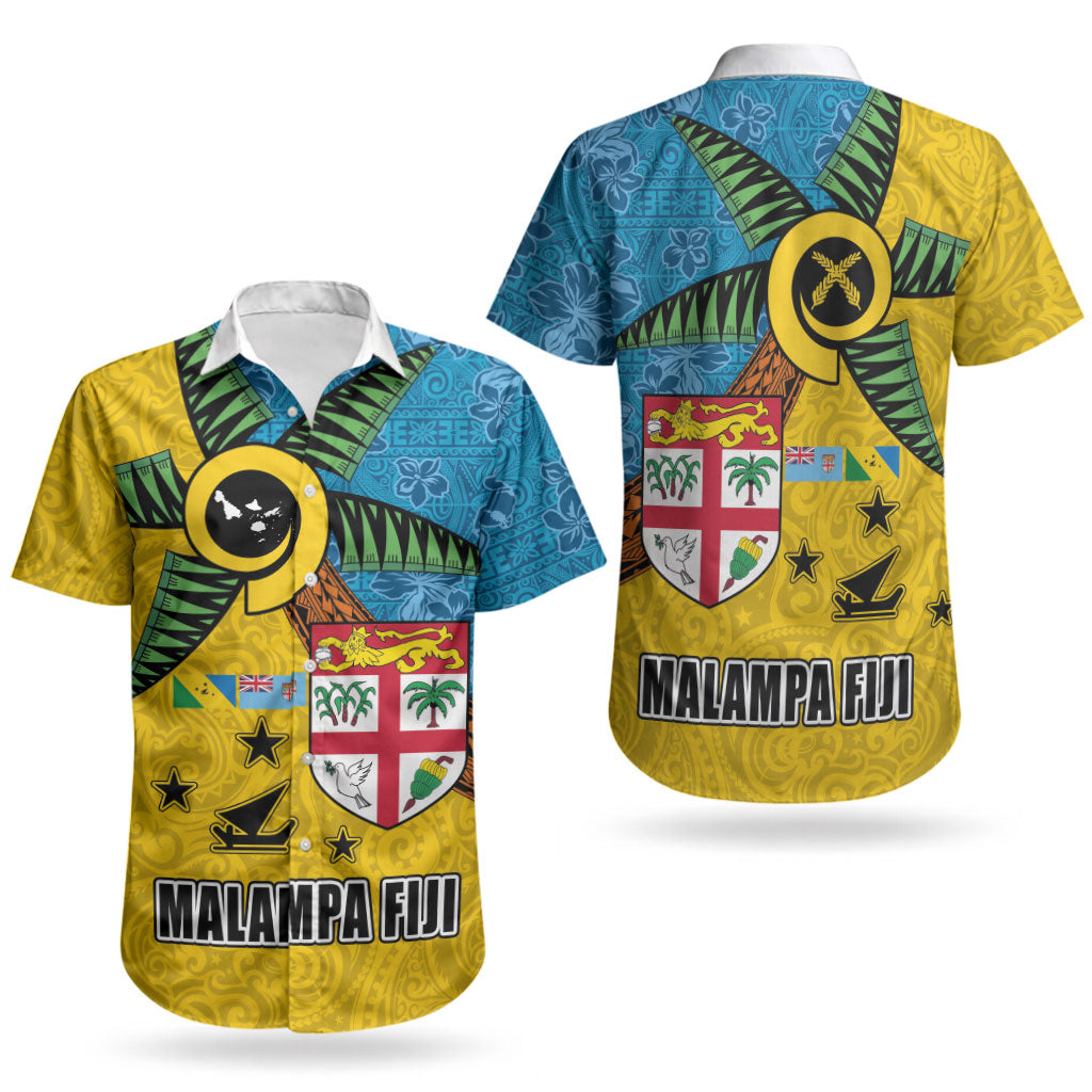 Malampa Fiji Day Couples Matching Mermaid Dress and Hawaiian Shirt Tapa and Melanesian Patterns with Coat of Arms