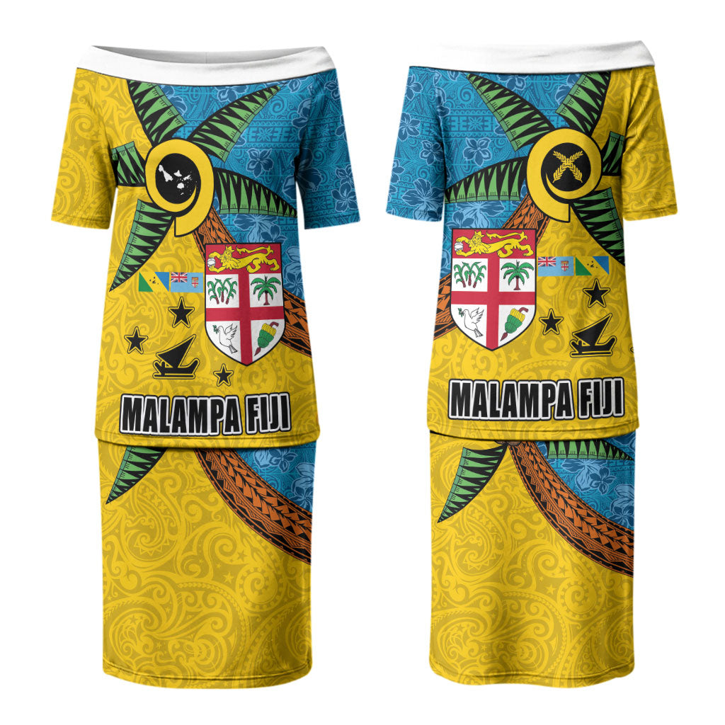 Malampa Fiji Day Couples Matching Puletasi and Hawaiian Shirt Tapa and Melanesian Patterns with Coat of Arms