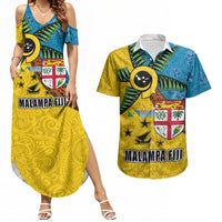 Malampa Fiji Day Couples Matching Summer Maxi Dress and Hawaiian Shirt Tapa and Melanesian Patterns with Coat of Arms