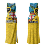 Malampa Fiji Day Couples Matching Tank Maxi Dress and Hawaiian Shirt Tapa and Melanesian Patterns with Coat of Arms