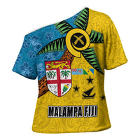 Malampa Fiji Day Cross Shoulder Shirt Tapa and Melanesian Patterns with Coat of Arms