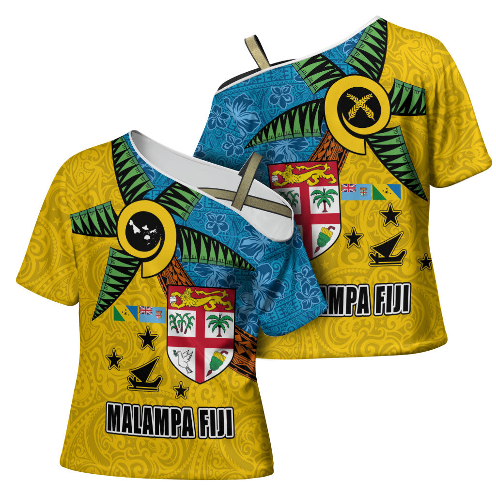 Malampa Fiji Day Cross Shoulder Shirt Tapa and Melanesian Patterns with Coat of Arms