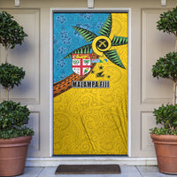 Malampa Fiji Day Door Cover Tapa and Melanesian Patterns with Coat of Arms